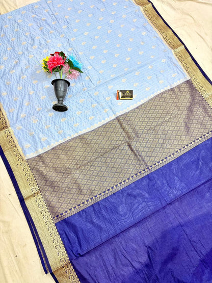 Sky Blue Chiniya D.P.N Banarasi Saree – Soft, Elegant &amp; Festive Wear