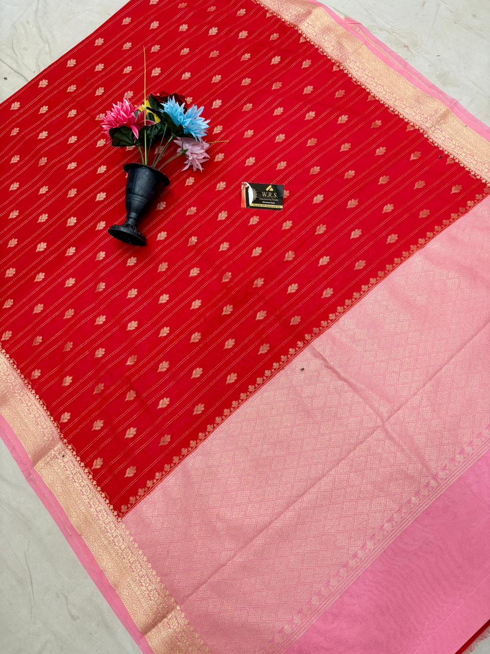 Classic Red Chiniya D.P.N Banarasi Saree – Soft, Elegant &amp; Festive Wear