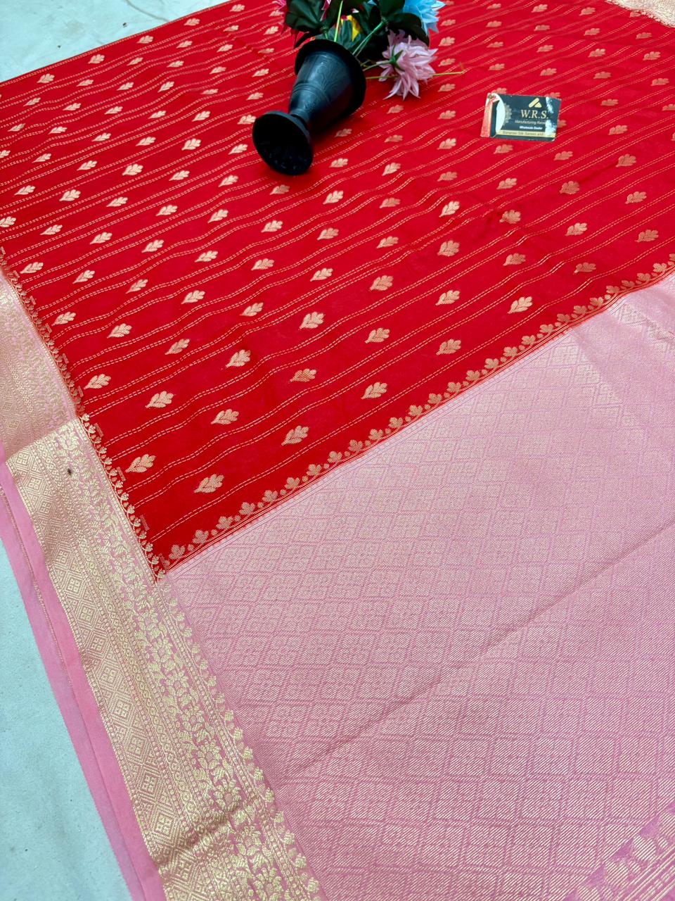 Classic Red Chiniya D.P.N Banarasi Saree – Soft, Elegant &amp; Festive Wear
