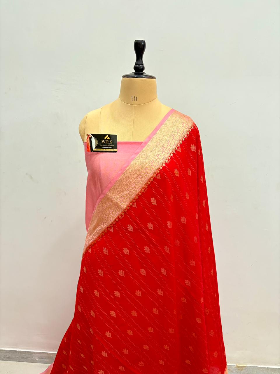 Classic Red Chiniya D.P.N Banarasi Saree – Soft, Elegant &amp; Festive Wear