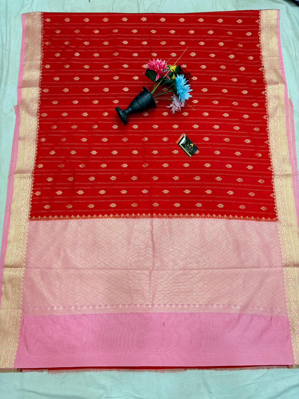 Classic Red Chiniya D.P.N Banarasi Saree – Soft, Elegant &amp; Festive Wear