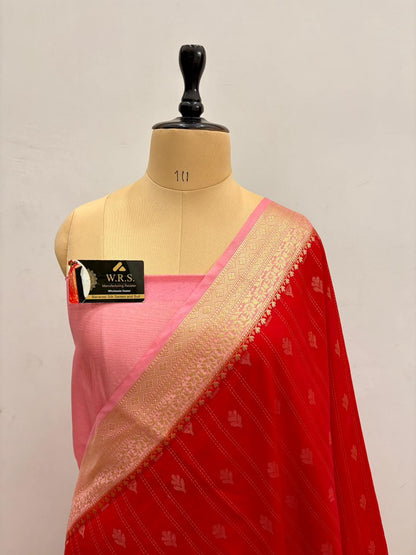 Classic Red Chiniya D.P.N Banarasi Saree – Soft, Elegant &amp; Festive Wear