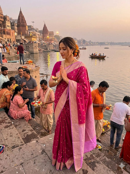 Rani Pink Chiniya D.P.N Banarasi Saree – Soft, Elegant &amp; Festive Wear