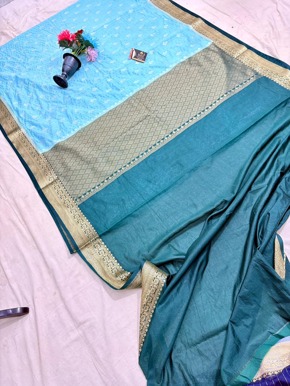 Sky Blue Chiniya D.P.N Banarasi Saree – Soft, Elegant &amp; Festive Wear