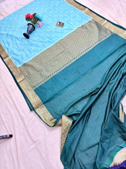 Sky Blue Chiniya D.P.N Banarasi Saree – Soft, Elegant &amp; Festive Wear