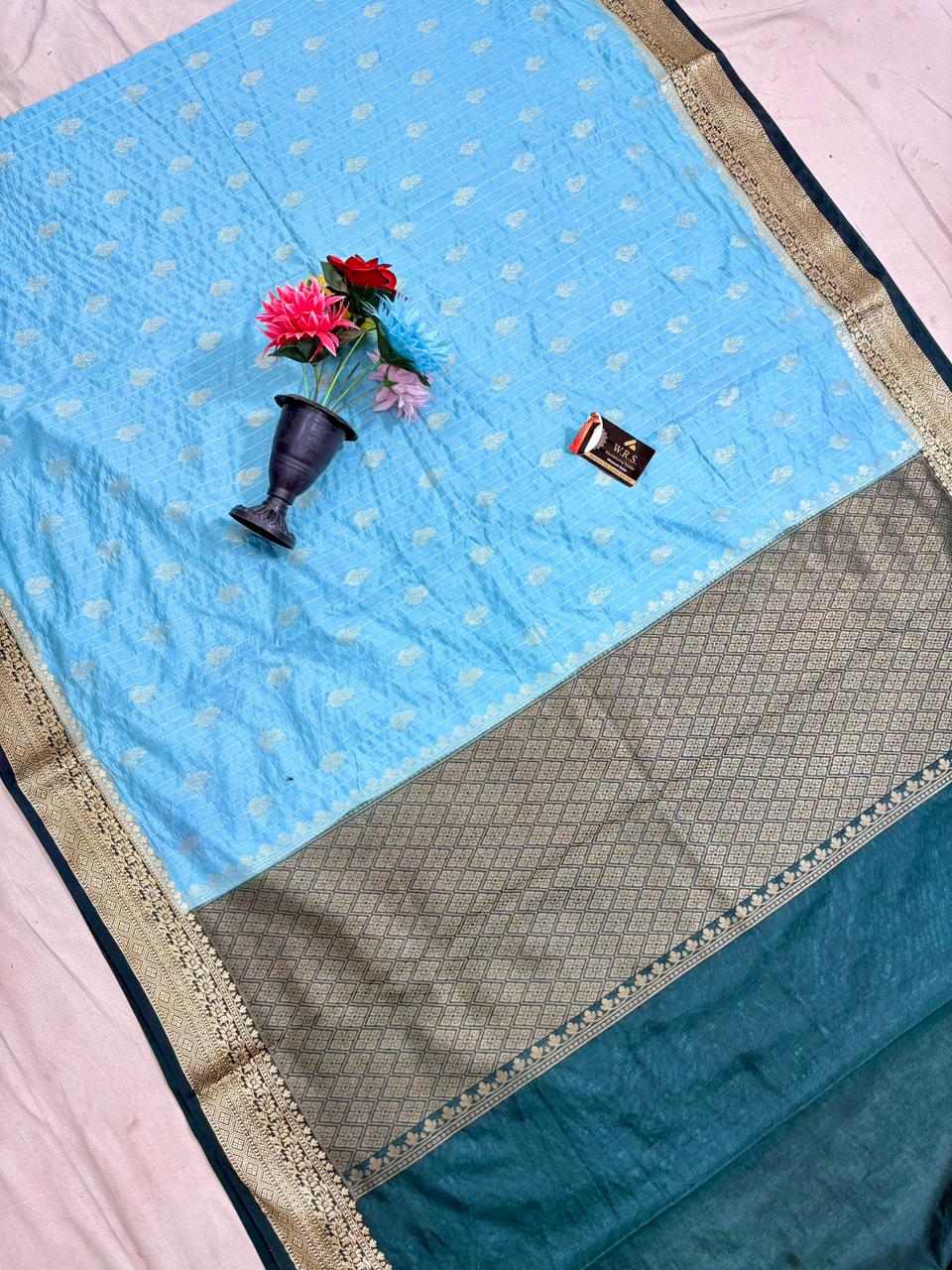 Sky Blue Chiniya D.P.N Banarasi Saree – Soft, Elegant &amp; Festive Wear