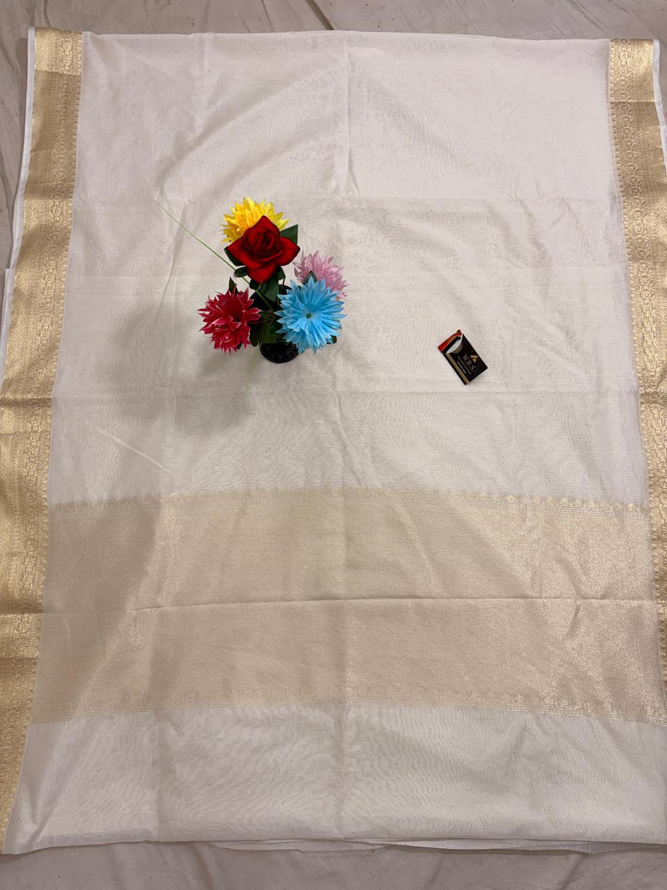 Pearl White Chiniya D.P.N Banarasi Saree – Soft, Elegant &amp; Festive Wear