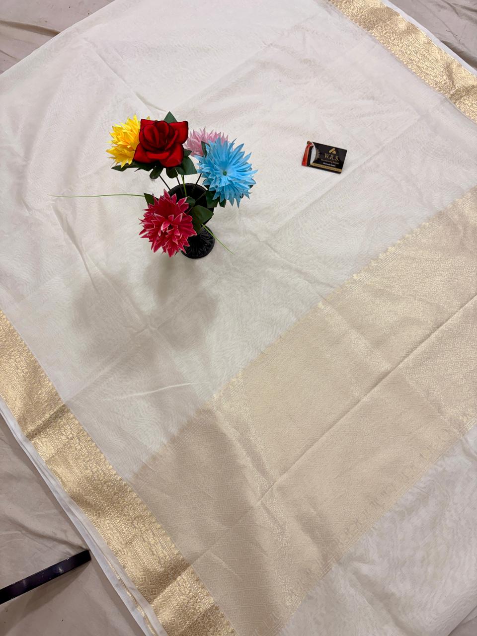 Pearl White Chiniya D.P.N Banarasi Saree – Soft, Elegant &amp; Festive Wear