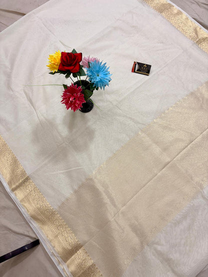 Pearl White Chiniya D.P.N Banarasi Saree – Soft, Elegant &amp; Festive Wear