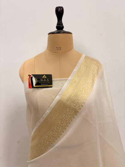 Pearl White Chiniya D.P.N Banarasi Saree – Soft, Elegant &amp; Festive Wear