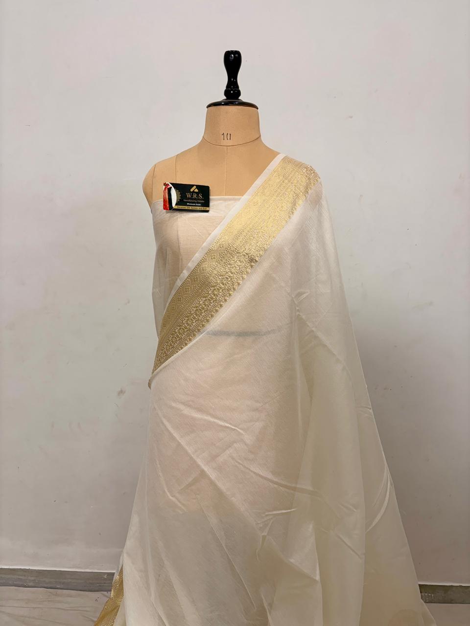 Pearl White Chiniya D.P.N Banarasi Saree – Soft, Elegant &amp; Festive Wear