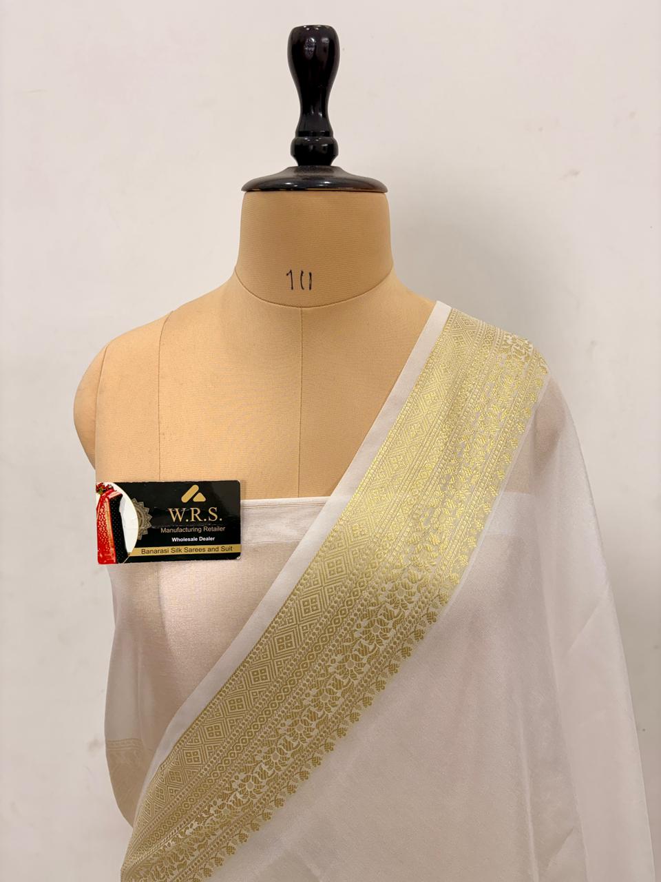 Pearl White Chiniya D.P.N Banarasi Saree – Soft, Elegant &amp; Festive Wear