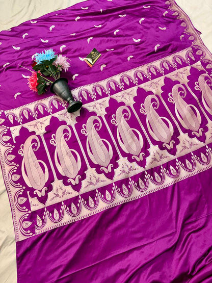 Purple Katan Mashru Banarasi Saree – Soft, Royal &amp; Festive Wear