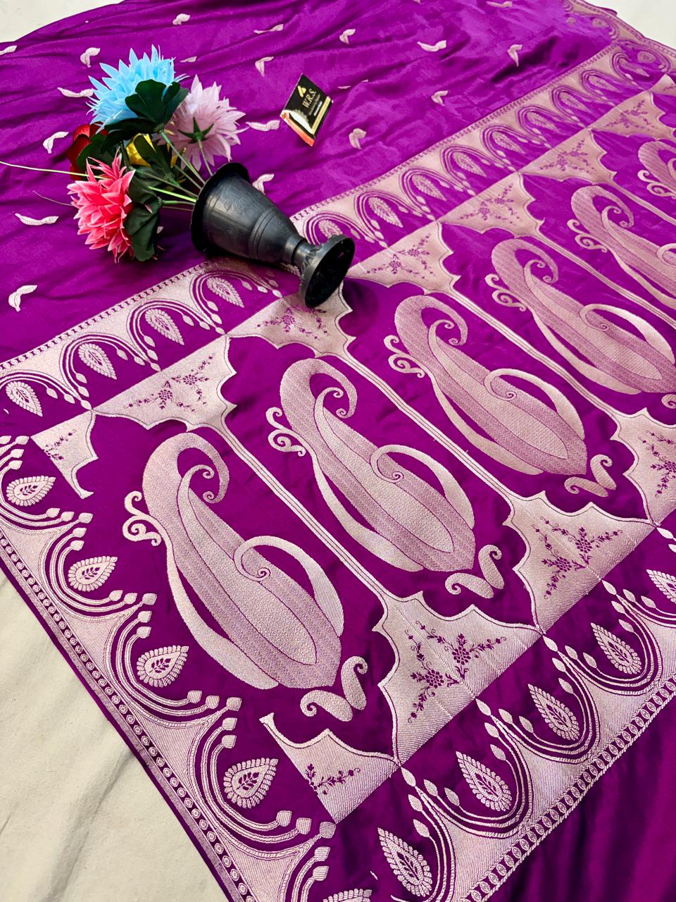 Purple Katan Mashru Banarasi Saree – Soft, Royal &amp; Festive Wear
