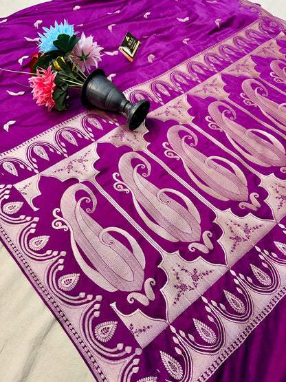 Purple Katan Mashru Banarasi Saree – Soft, Royal &amp; Festive Wear