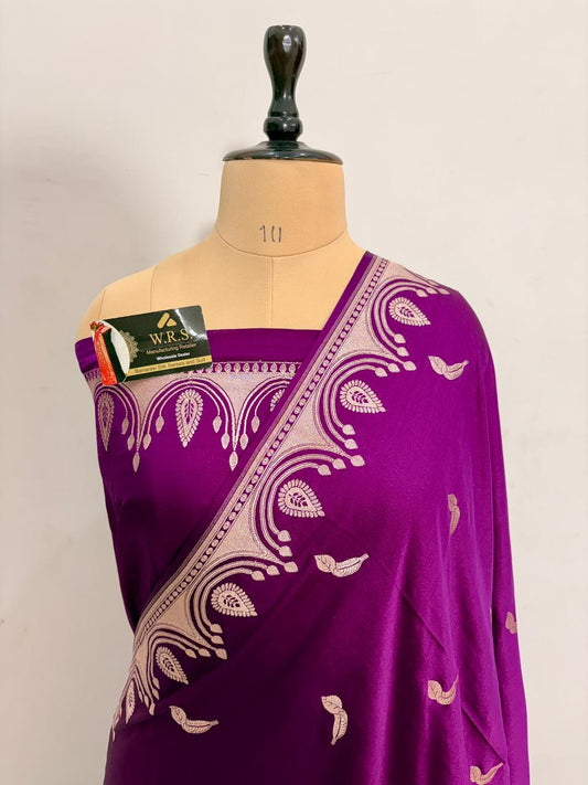 Purple Katan Mashru Banarasi Saree – Soft, Royal &amp; Festive Wear