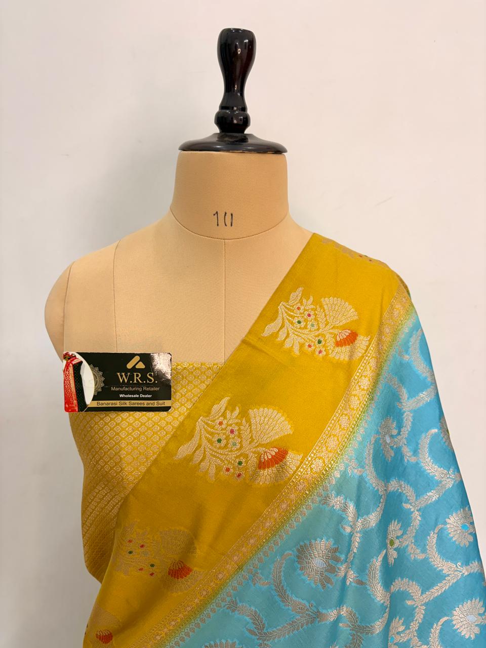 Sky Blue Viscose Jacquard Saree – Elegant Alfi Minedar Weaving