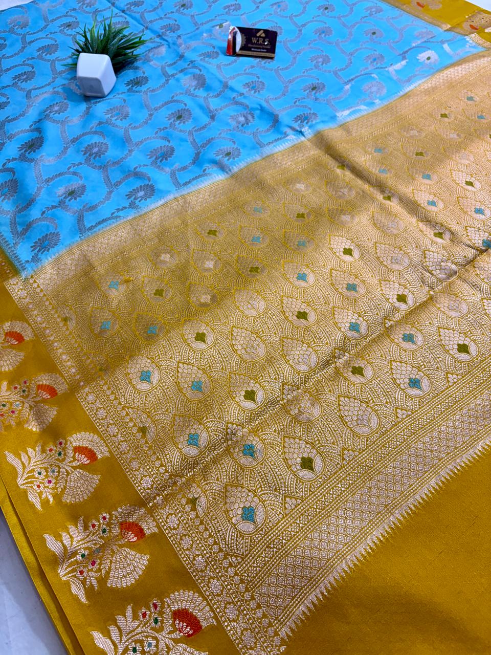 Sky Blue Viscose Jacquard Saree – Elegant Alfi Minedar Weaving