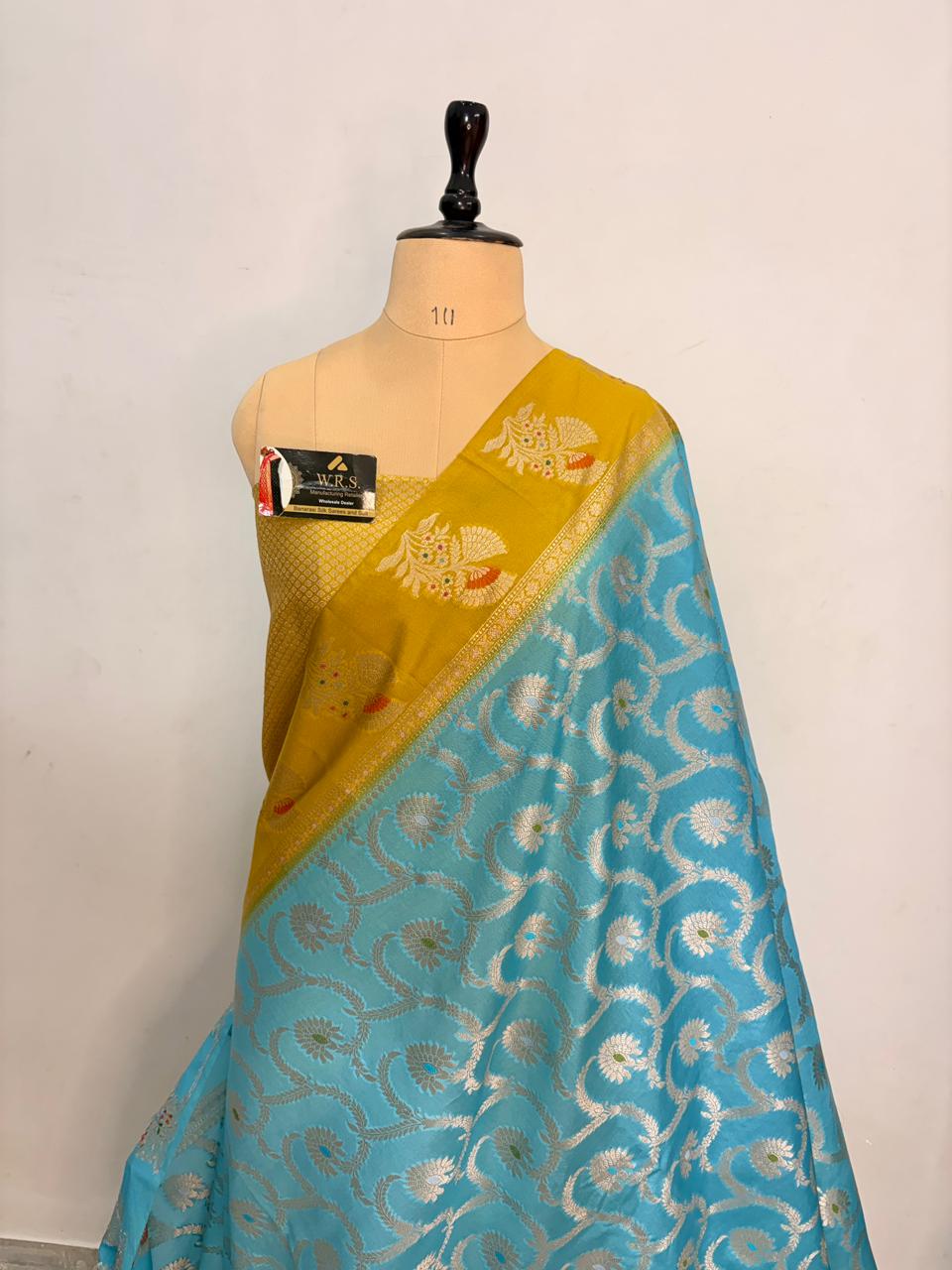 Sky Blue Viscose Jacquard Saree – Elegant Alfi Minedar Weaving