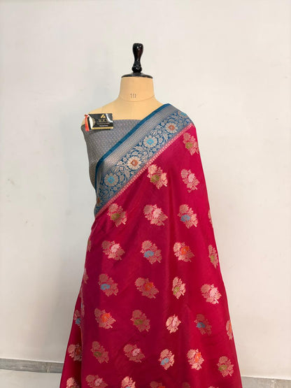 Premium Red Viscose Jacquard Saree – Elegant Floral Zari Weaving