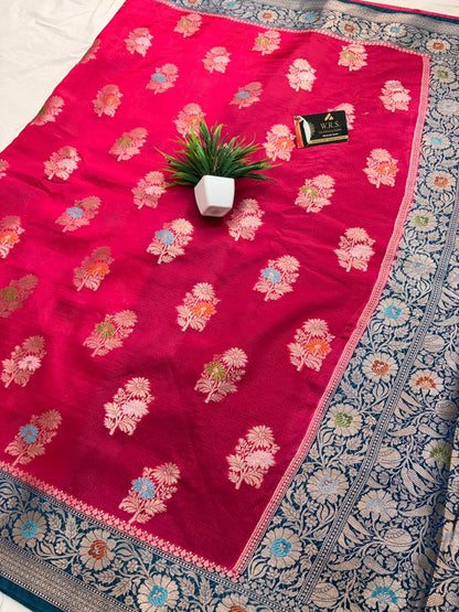 Premium Red Viscose Jacquard Saree – Elegant Floral Zari Weaving