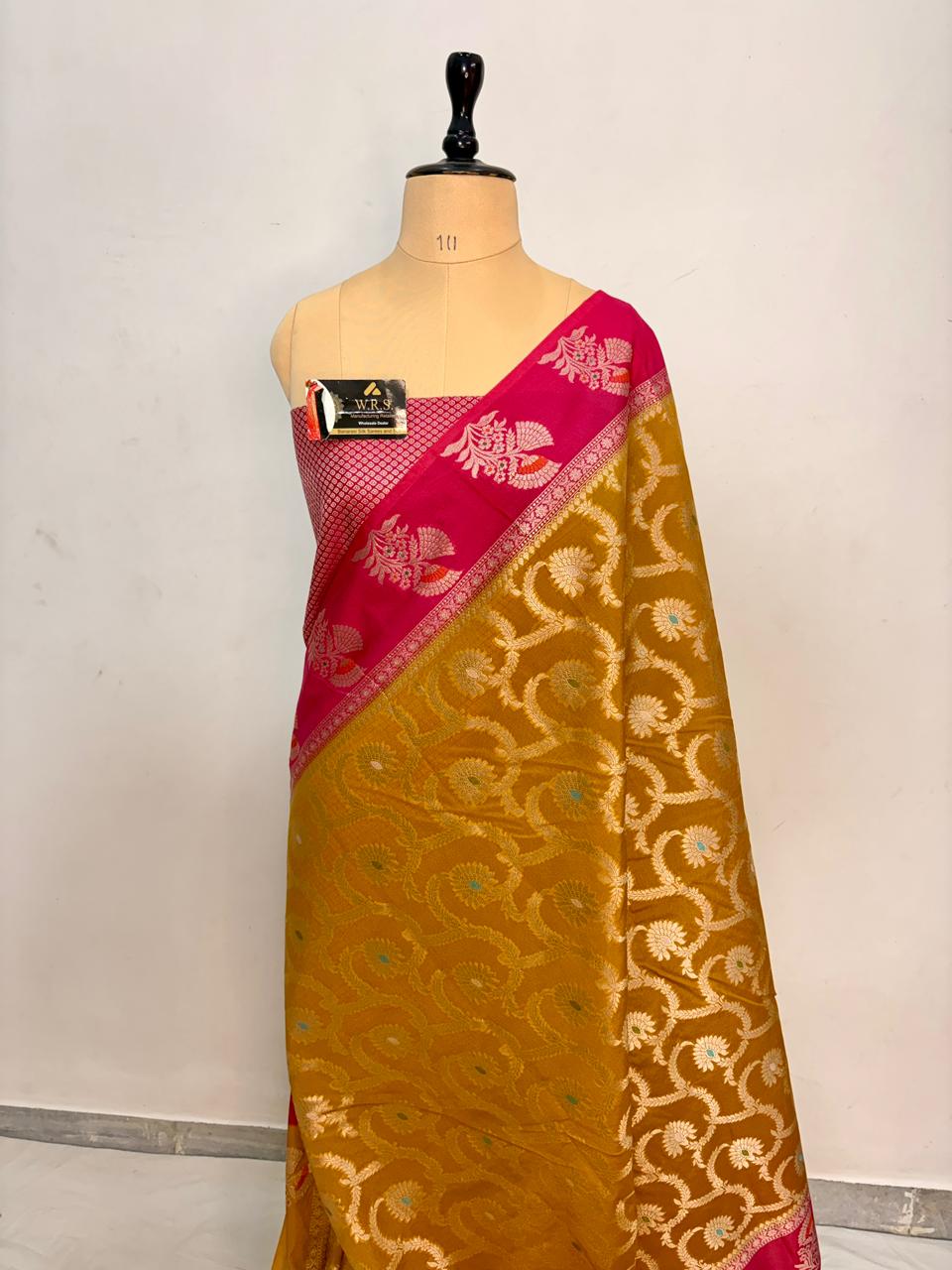 Premium Yellow Viscose Jacquard Saree – Elegant Floral Zari Weaving