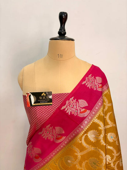 Premium Yellow Viscose Jacquard Saree – Elegant Floral Zari Weaving