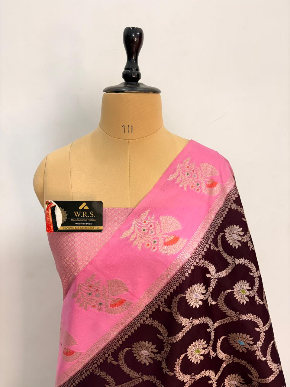 Premium Wine & Pink Viscose Jacquard Saree – Elegant Floral Zari Weaving