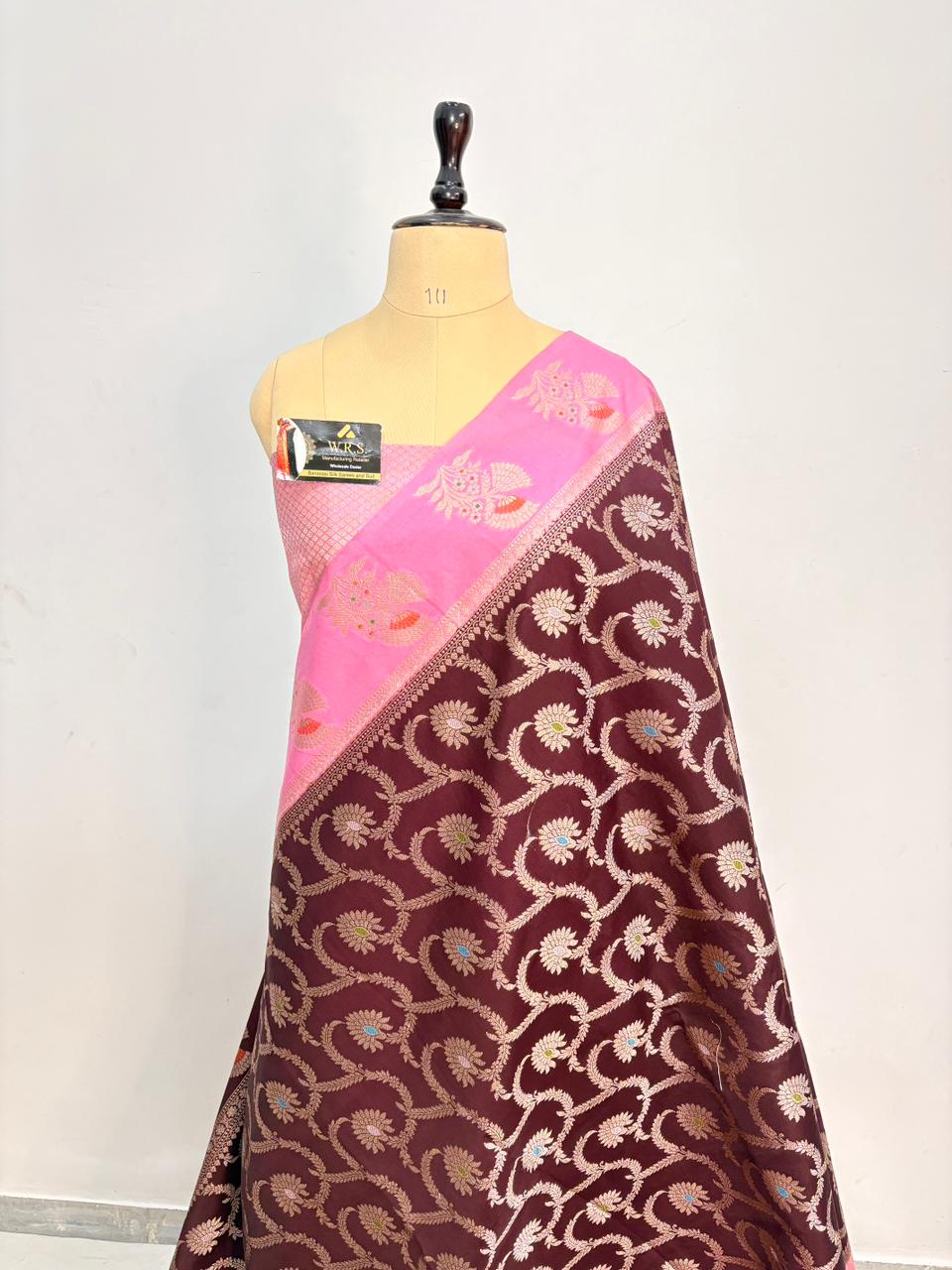 Premium Wine & Pink Viscose Jacquard Saree – Elegant Floral Zari Weaving