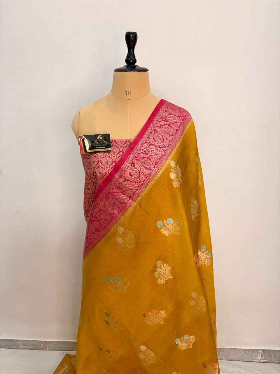 Premium Yellow Viscose Jacquard Saree – Elegant Floral Zari Weaving
