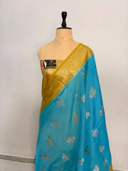 Sky Blue Viscose Jacquard Saree – Elegant Alfi Minedar Weaving