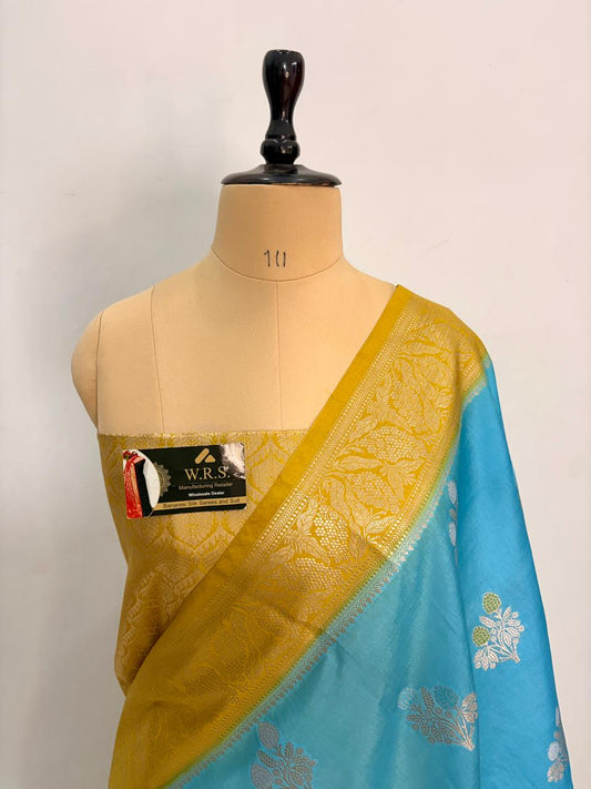 Sky Blue Viscose Jacquard Saree – Elegant Alfi Minedar Weaving