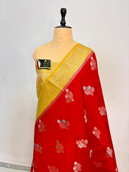 Premium Red Viscose Jacquard Saree – Elegant Floral Zari Weaving