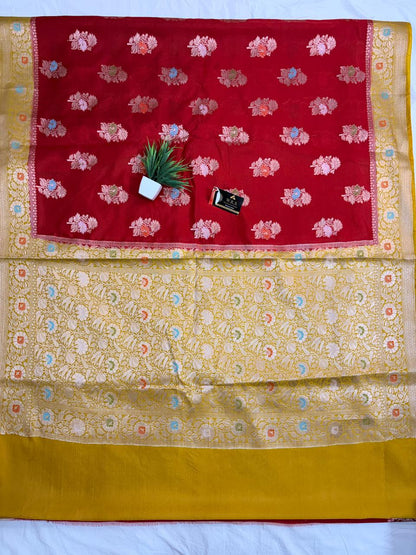 Premium Red Viscose Jacquard Saree – Elegant Floral Zari Weaving