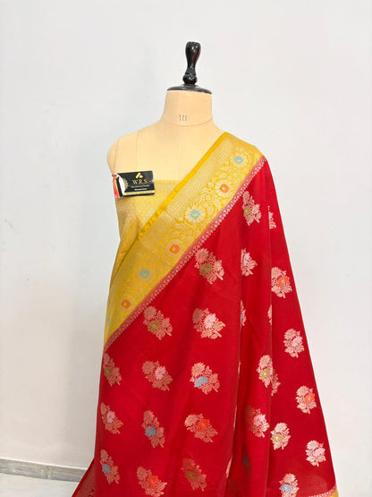 Premium Red Viscose Jacquard Saree – Elegant Floral Zari Weaving