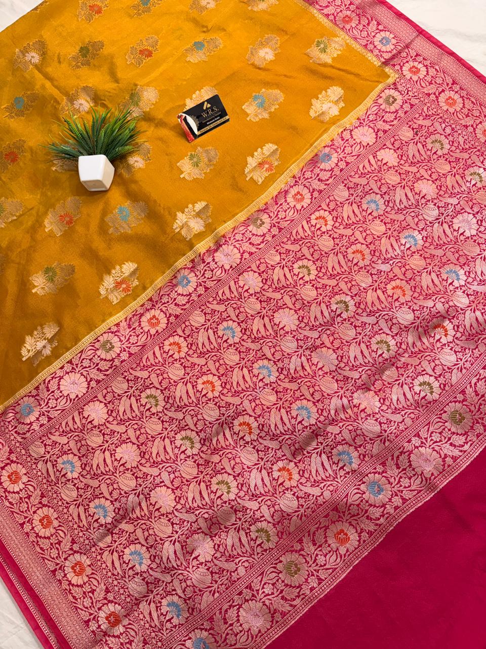 Premium Yellow Viscose Jacquard Saree – Elegant Floral Zari Weaving
