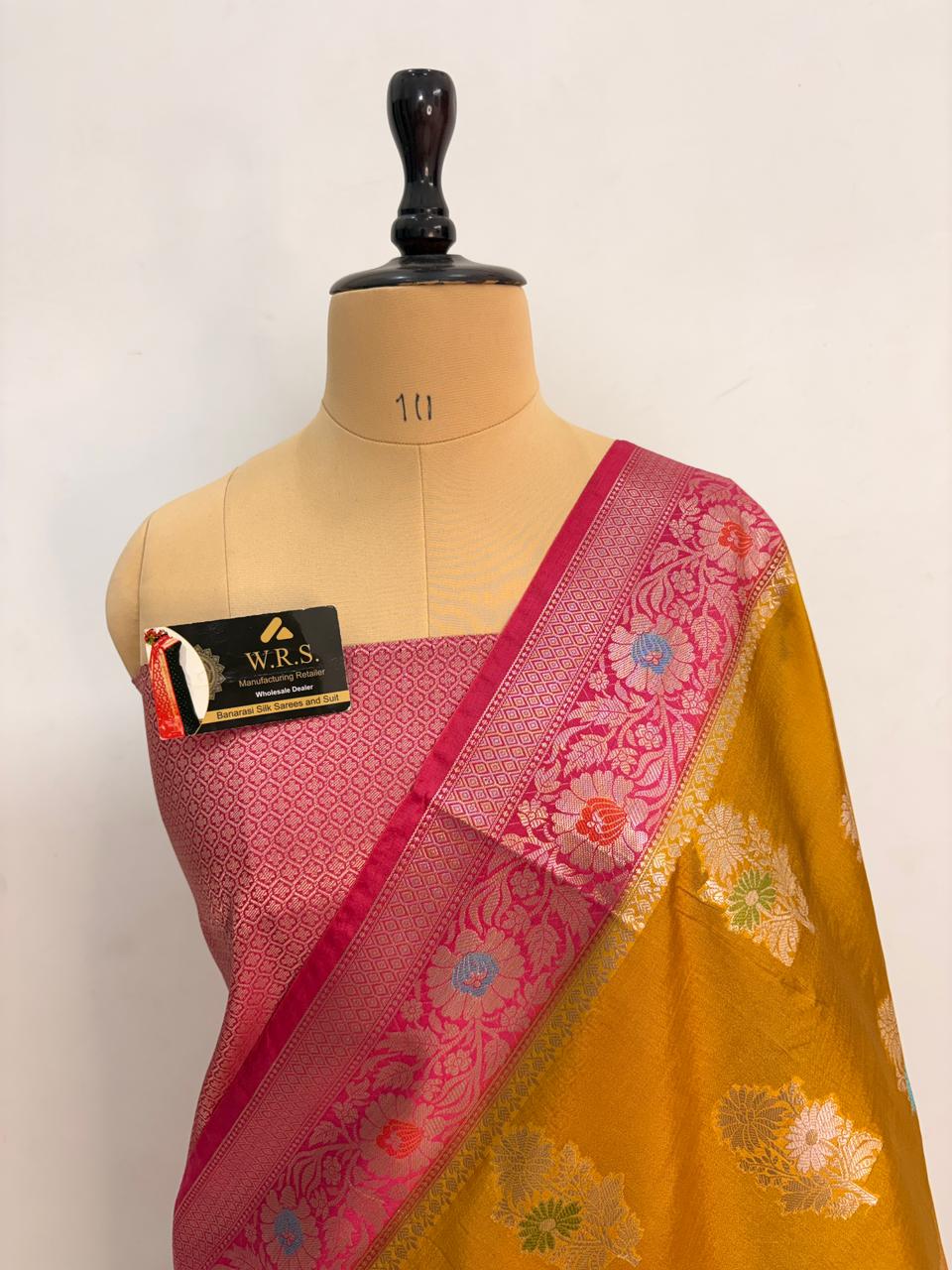 Premium Yellow Viscose Jacquard Saree – Elegant Floral Zari Weaving