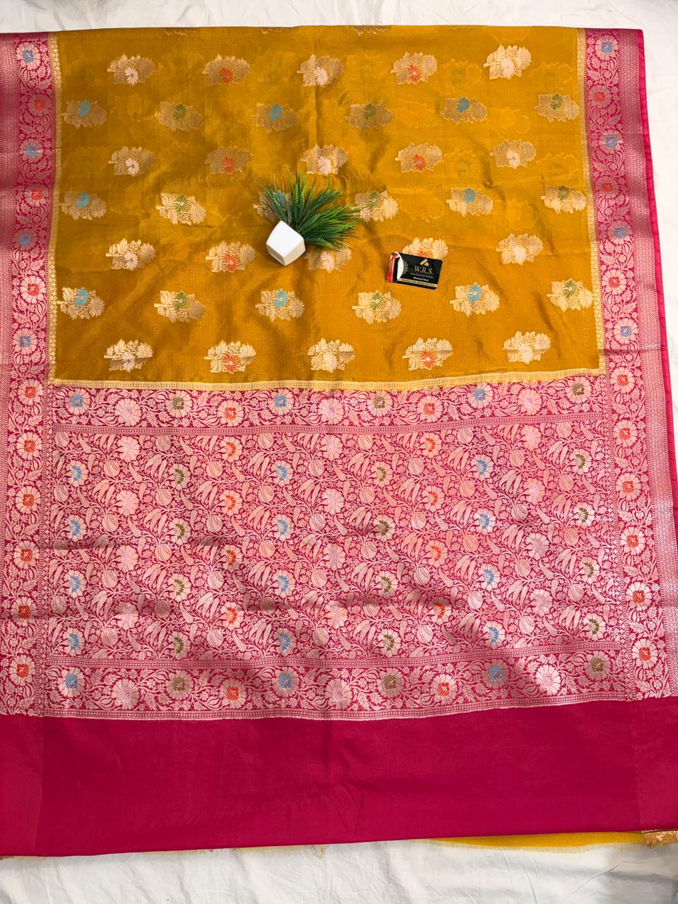 Premium Yellow Viscose Jacquard Saree – Elegant Floral Zari Weaving