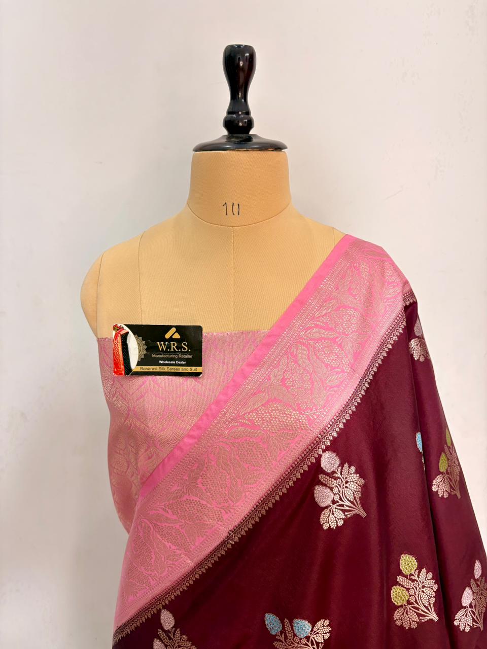 Premium Wine & Pink Viscose Jacquard Saree – Elegant Floral Zari Weaving