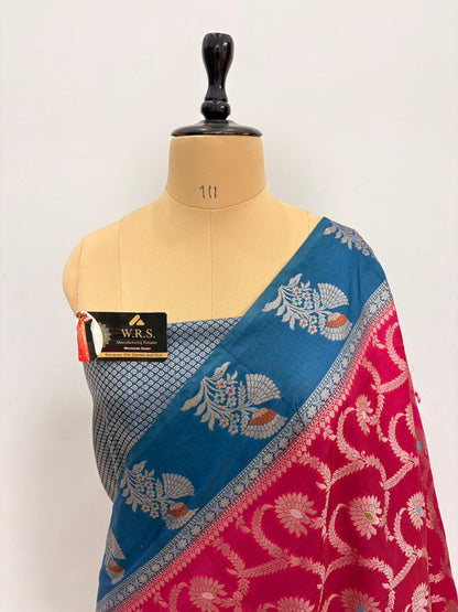 Premium Red Viscose Jacquard Saree – Elegant Floral Zari Weaving