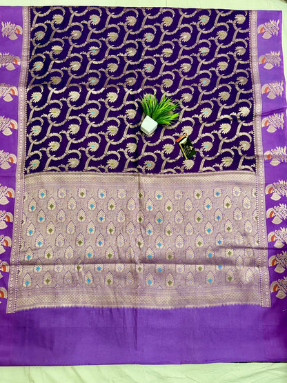 Premium Purple Viscose Jacquard Saree – Elegant Alfi Minedar Weaving