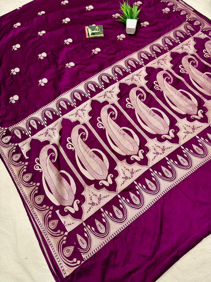 Purple Katan Mashru Banarasi Saree – Soft, Royal &amp; Festive Wear