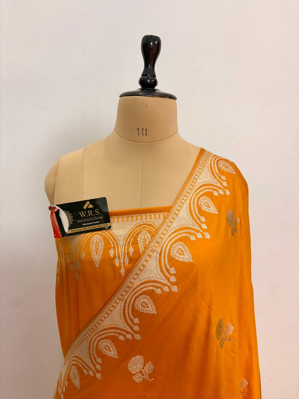 Royal yellow Katan Mashru Silk Banarasi Saree – Elegant Floral Zari Work