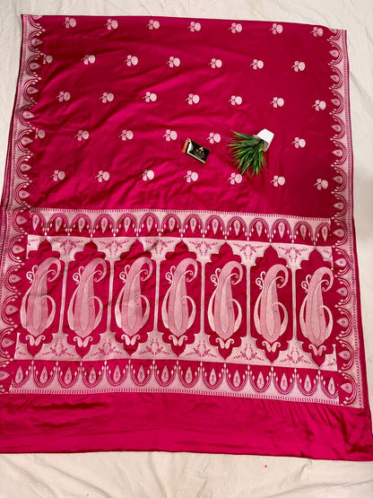 Royal Red Katan Mashru Silk Banarasi Saree – Elegant Floral Zari Work