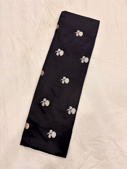 Royal Black Katan Mashru Silk Banarasi Saree – Elegant Floral Zari Work