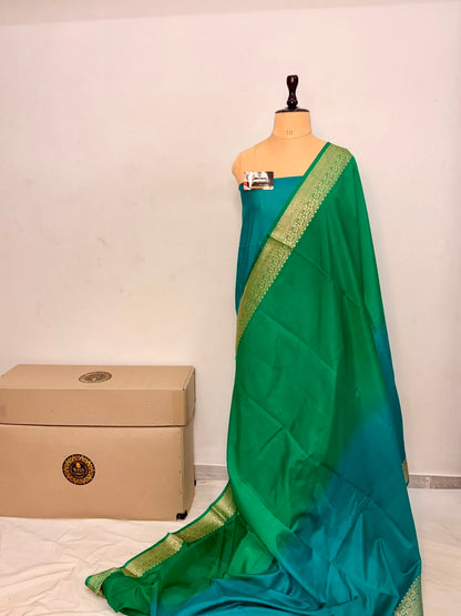 Classic Green & Blue Chiniya D.P.N Banarasi Saree – Soft, Elegant &amp; Festive Wear