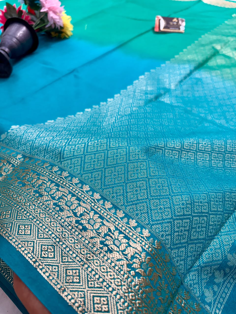 Classic Green & Blue Chiniya D.P.N Banarasi Saree – Soft, Elegant &amp; Festive Wear