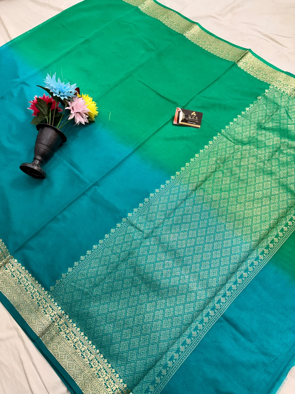 Classic Green & Blue Chiniya D.P.N Banarasi Saree – Soft, Elegant &amp; Festive Wear