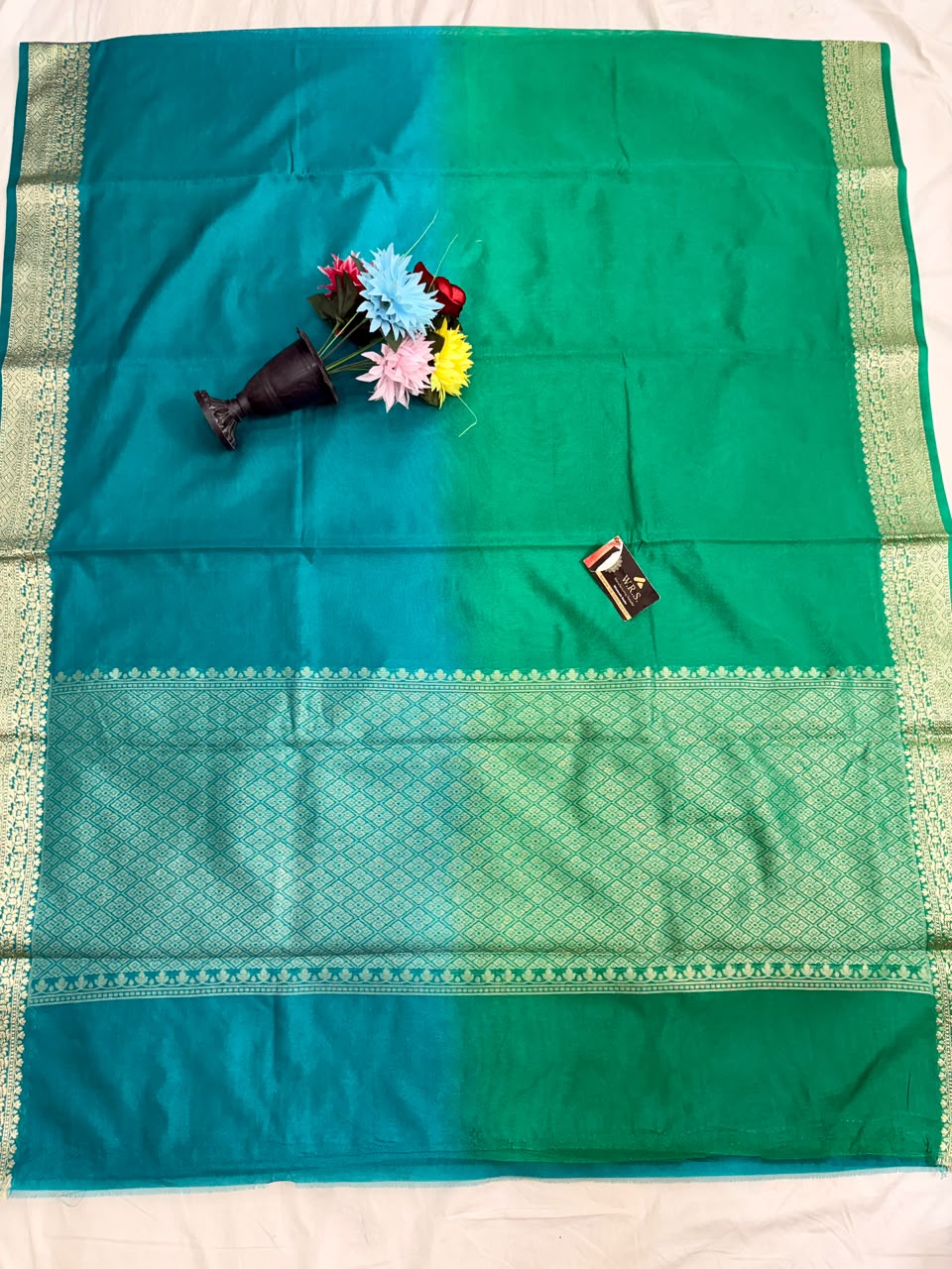 Classic Green & Blue Chiniya D.P.N Banarasi Saree – Soft, Elegant &amp; Festive Wear