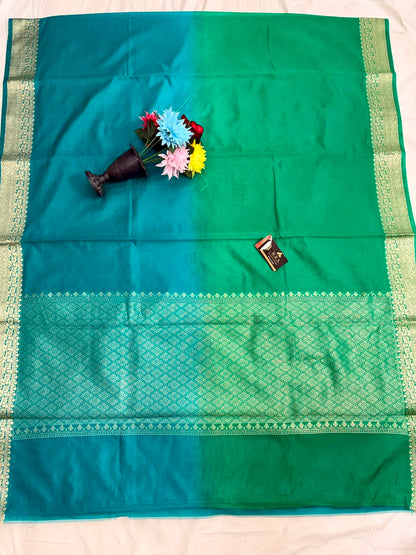 Classic Green & Blue Chiniya D.P.N Banarasi Saree – Soft, Elegant &amp; Festive Wear